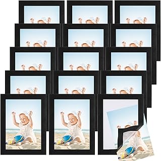 Zonon 15 Pieces 4 x 6 Inch/ 10 x 15 cm Magnetic Picture Frames, Self Adhesive Photo Frame Collage for Refrigerator Cubicle Door Wall Window Tile Decor, Black