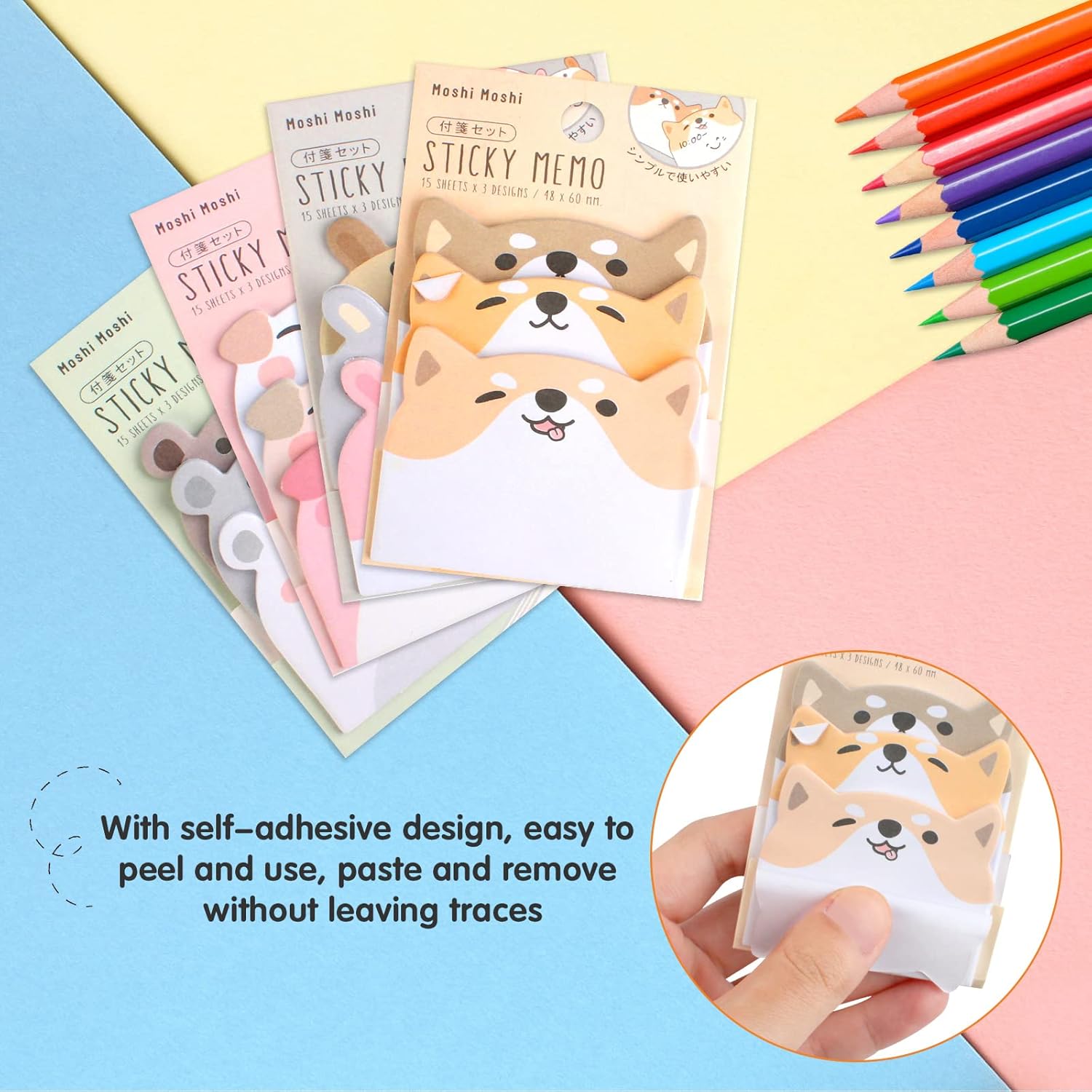 Anruyi Cartoon Animal Sticky Notes, 9 Pack/405 Sheet Cartoon Notes Animals Shape Markers Flags Memo Pad Cartoon Sticky Notes Set for Home Office School Supplies-3