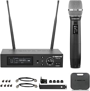 Phenyx Pro True Diversity Wireless Microphone System, Professional-Grade Cordless Mic Set w/Auto Scan & Lock Function, 1000 channels, Suitable for Stage Performances & Outdoor Events (PTU-1U)