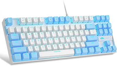 MageGee 75% Mechanical Gaming Keyboard with Red Switch, LED Blue Backlit Keyboard, 87 Keys Compact TKL Wired Computer Keyboard for Windows Laptop PC Gamer - White/Blue