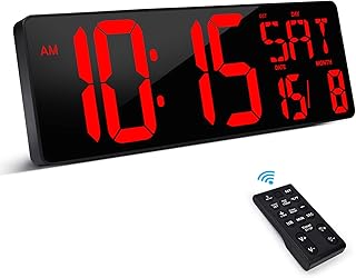 XREXS Large Digital Wall Clock with Remote Control, 16.5 Inch LED Large Display Count Up & Down Timer, Adjustable Brightness Alarm Clock with Day/Date/Temperature for Home, Gym, Office and Classroom