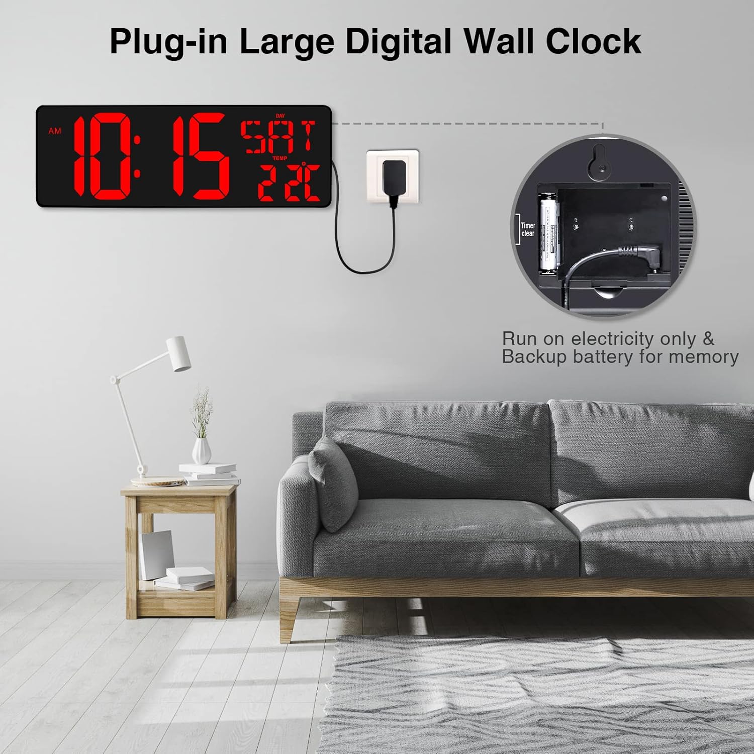 XREXS Large Digital Wall Clock with Remote Control, 16.5 Inch LED Large Display Count Up & Down Timer, Adjustable Brightness Alarm Clock with Day/Date/Temperature for Home, Gym, Office and Classroom-6