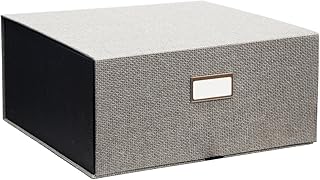 simpahome Home Office Storage Box File Organiser - GREY Jute Styling - Name Plate, Magnetic Secure Lid - 15cm (H) x 32.5cm (W) x 30cm (D)