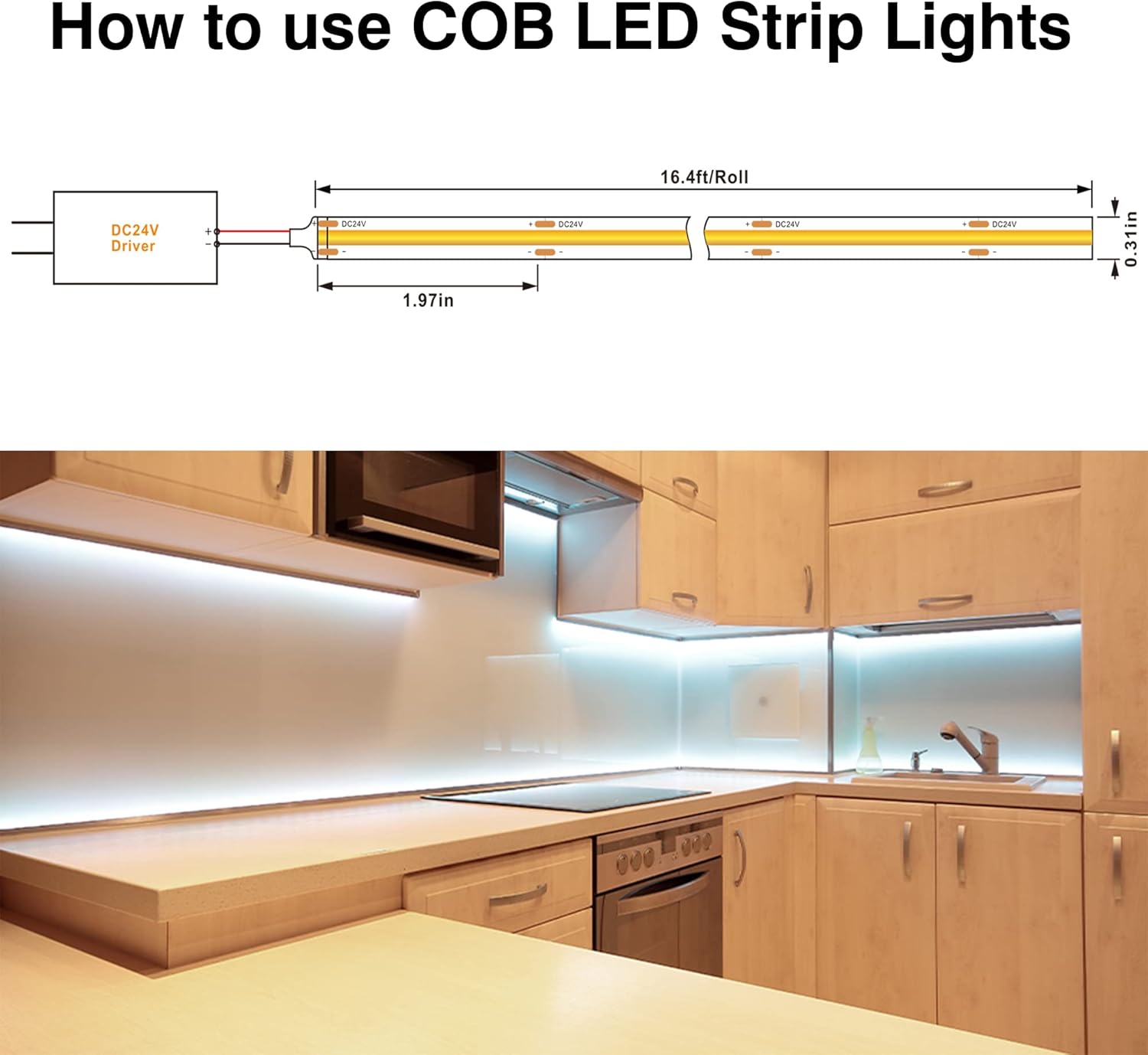 BERIXDEEP COB LED Strip Lights, Uniform DC24V LED Strip, 8mm Wide, CRI 90+, Dotless LED Tape for Room Decoration (No Power Supply), 5M, Cool White-5