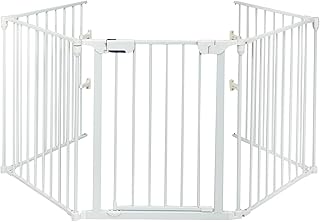 Maxmass Baby Playpen, 5/6/8 Panels Freestanding Pet Gate with Lockable Door & Rotatable Panel, Foldable Fireplace Safety Barrier for Kids Pets Christmas Tree (5 Panels: 290 x 74 cm, White)