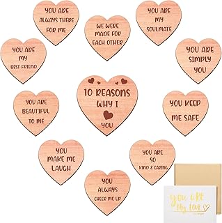 Queekay 10 Reasons Why I Love You Hearts Wooden Set Wedding Gifts Romantic Love You Gifts for Her Him Elegant Bow Gift Boxes Card for Valentines Wedding Anniversary Birthday Favor