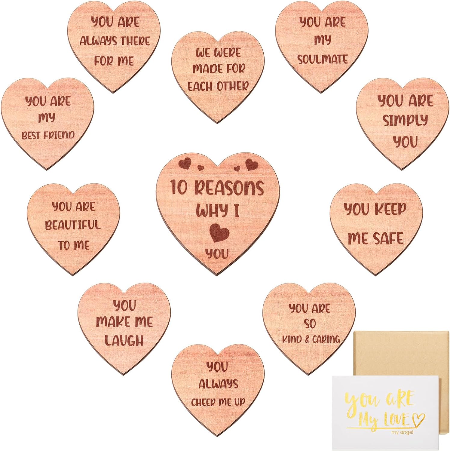 Queekay 10 Reasons Why I Love You Hearts Wooden Set Wedding Gifts Romantic Love You Gifts for Her Him Elegant Bow Gift Boxes Card for Valentines Wedding Anniversary Birthday Favor-0