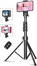 CIRYCASE 55.9" Phone Tripod, Extendable All-In-One Selfie Stick Tripod Stand with Bluetooth Remote & Universal Phone Holder Compatible with iPhone, Galaxy, Camera, Perfect for Selfies/Video Recording