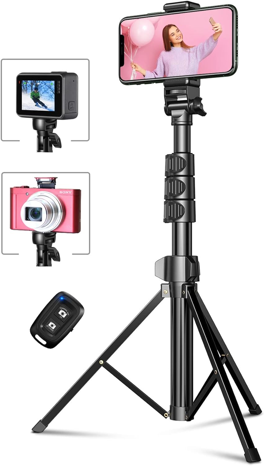 CIRYCASE 55.9" Phone Tripod, Extendable All-In-One Selfie Stick Tripod Stand with Bluetooth Remote & Universal Phone Holder Compatible with iPhone, Galaxy, Camera, Perfect for Selfies/Video Recording-0