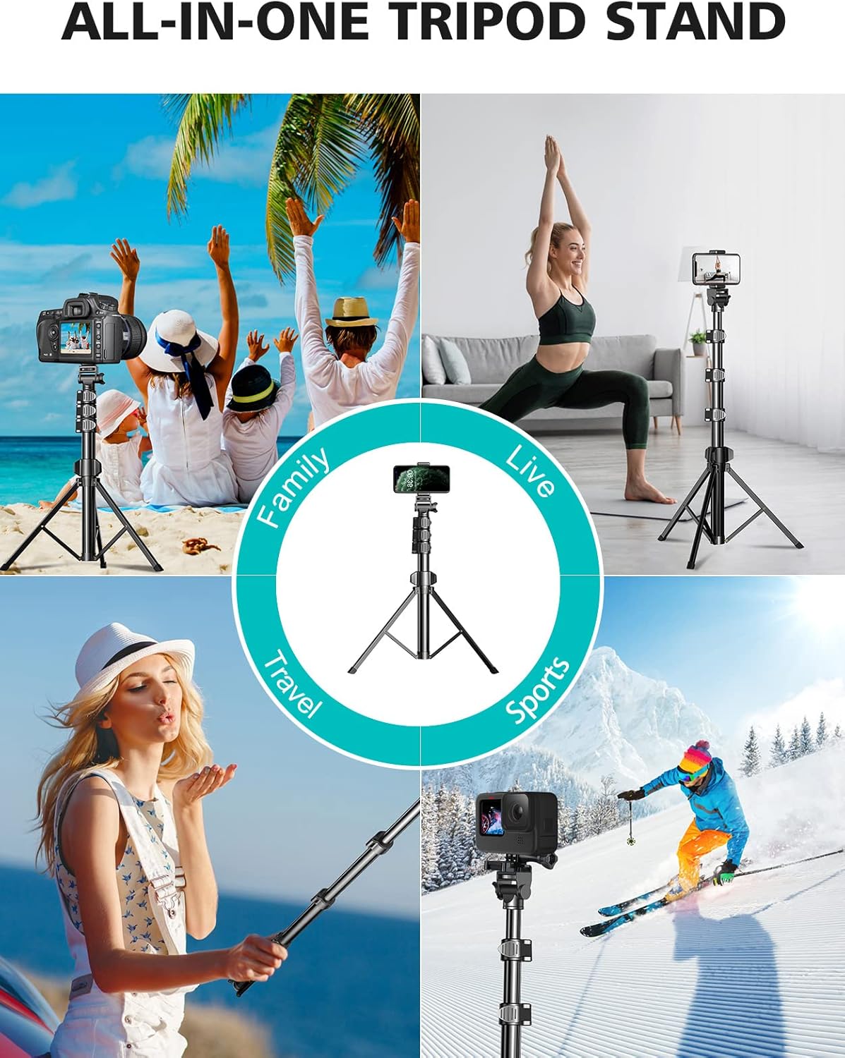 CIRYCASE 55.9" Phone Tripod, Extendable All-In-One Selfie Stick Tripod Stand with Bluetooth Remote & Universal Phone Holder Compatible with iPhone, Galaxy, Camera, Perfect for Selfies/Video Recording-6