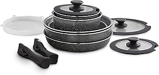 Tower T900140 Freedom Detachable Handles Cookware Set with Cerastone Coating, Stackable Design, 13pc, Graphite