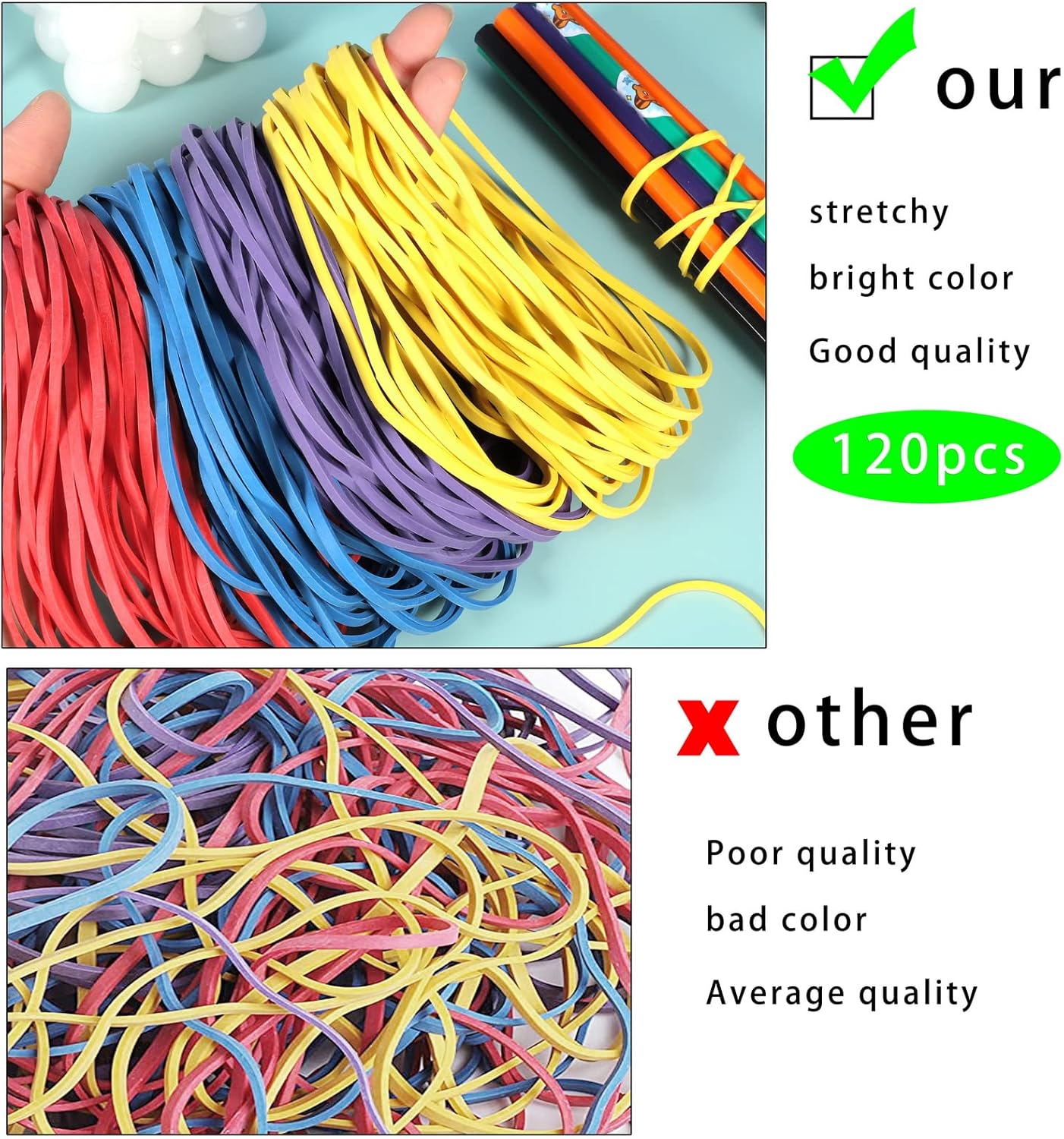 120 Pieces Large Rubber Bands, Colorful Elastic Bands Strong Elastic Rubber Bands for Office Home Bank School Document Organizing-3