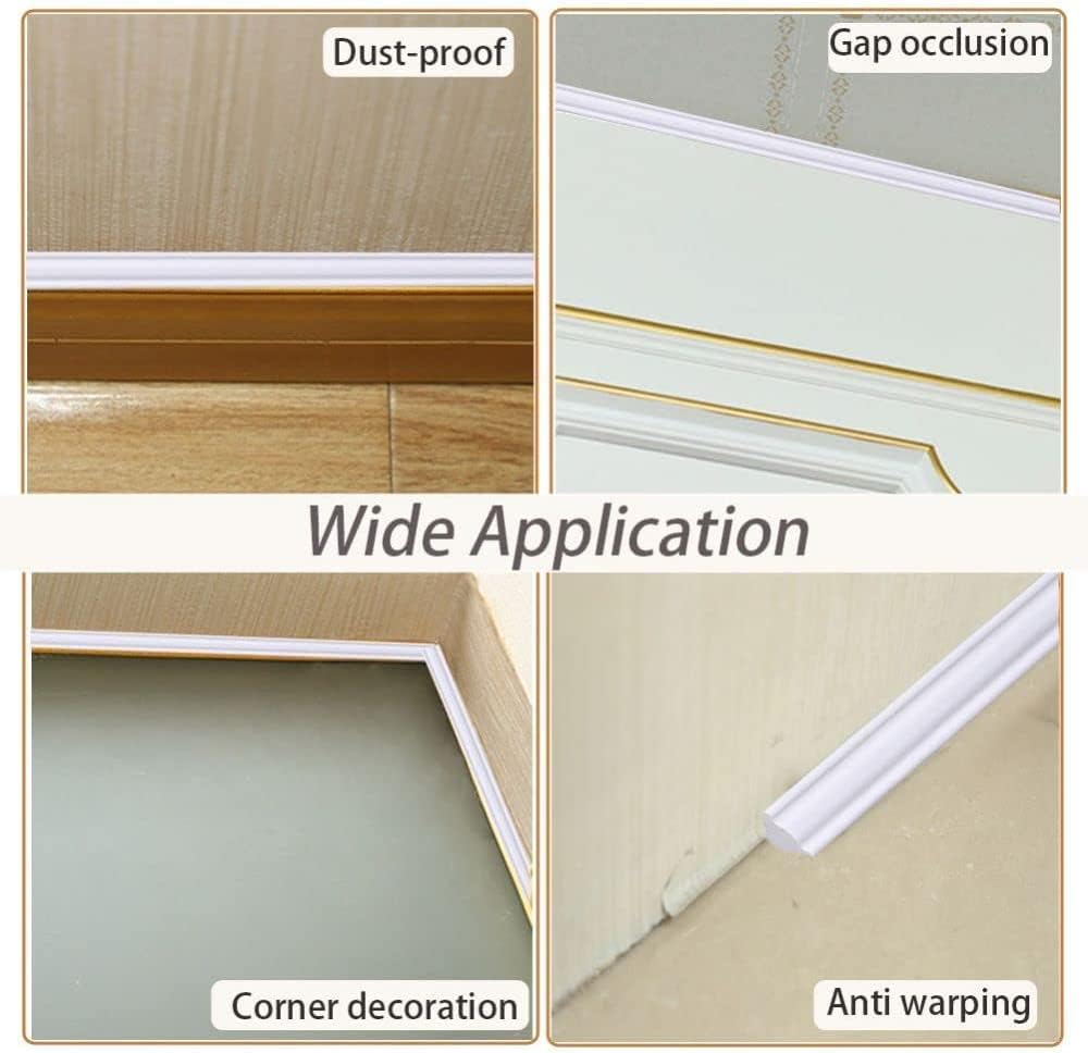 3 Meters PVC Quadrant Trim,Skirting Board,Moulding Trim,Plastic Wall Corner Decoration Edging Strip Self Adhesive,Caulk Strip,Laminate Beading Anti-Mold Skirting Board(19mm*13mm)-7