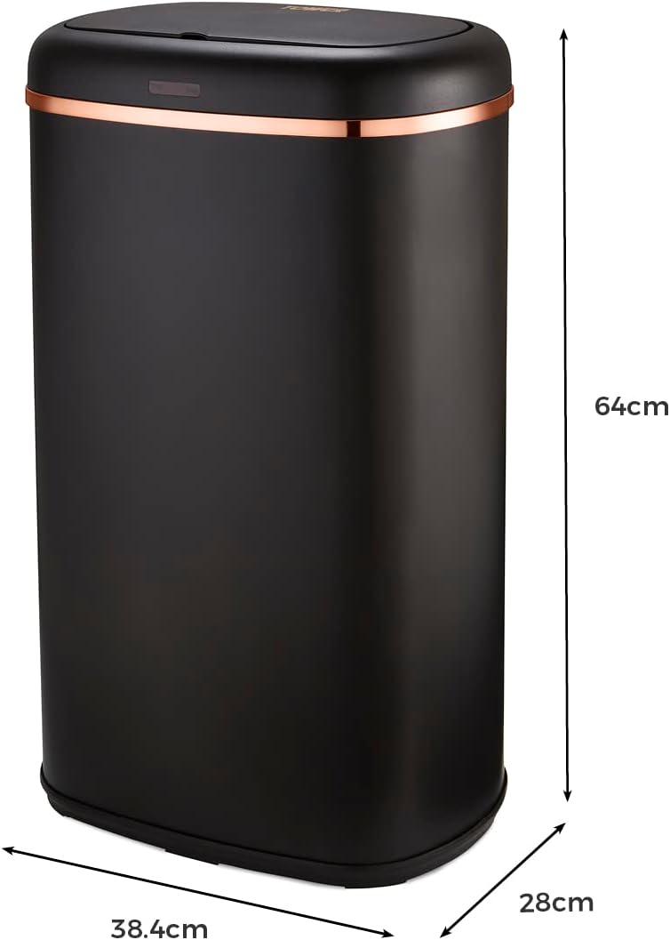 Tower T838010BLK Cavaletto Square Sensor Bin, 58L, Black and Rose Gold-8