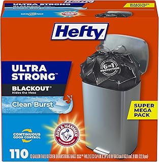 Hefty Ultra Strong Tall Kitchen Trash Bags, Blackout, Clean Burst, 13 Gallon, 110 Count