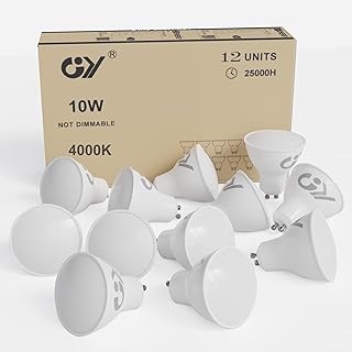 GY GU10 LED Bulbs Neutral White 4000K 10W 1100lm, Energy Saving High Lumen Light Bulbs 100W Halogen Light Bulb Equivalent,120° Wide Beam Non-dimmable, Pack of 12