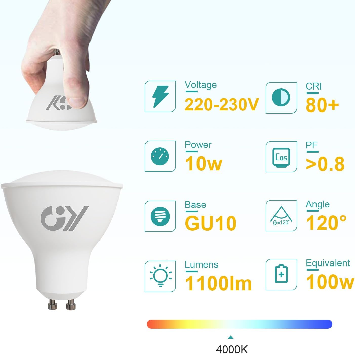 GY GU10 LED Bulbs Neutral White 4000K 10W 1100lm, Energy Saving High Lumen Light Bulbs 100W Halogen Light Bulb Equivalent,120° Wide Beam Non-dimmable, Pack of 12-1