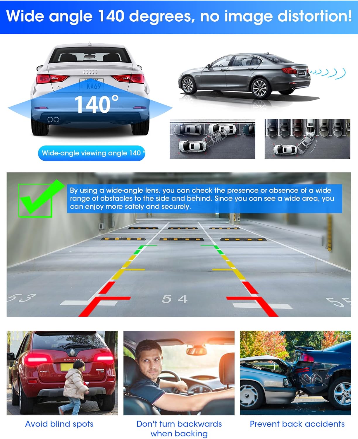 【High Compatibility】 Reversing Camera with 4 Gaskets Adjustable Flexible Mounting Position Car Reverse Camera Universal with Night Vision IP69K Waterproof Rear View Camera for Cars Trucks 12V-6