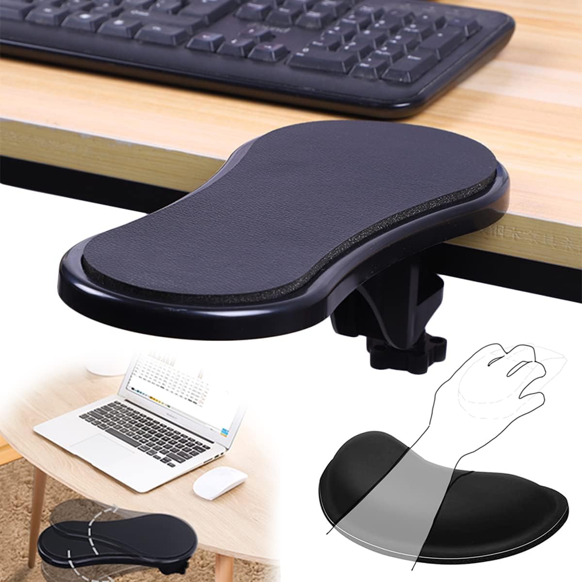 BieFuSin Computer Arm Rest for Desk Extender,Ergonomic Arm Rest Support for Desk Armrest,Keyboard Wrist Rest Mouse Pad,Wrist Cushion Support with Memory Foam Wrist Support for Computer Laptop-0