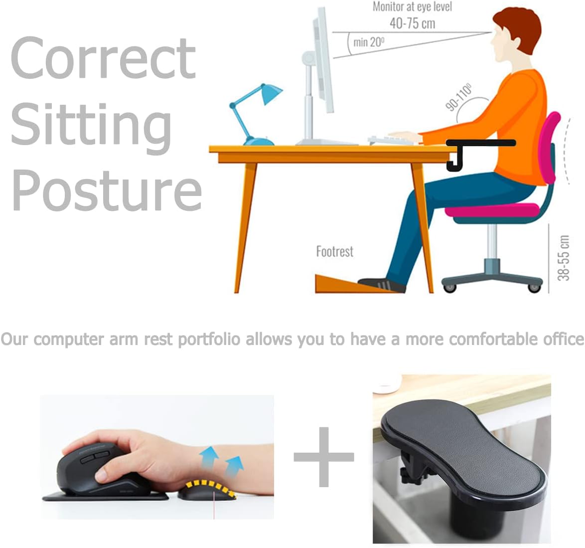 BieFuSin Computer Arm Rest for Desk Extender,Ergonomic Arm Rest Support for Desk Armrest,Keyboard Wrist Rest Mouse Pad,Wrist Cushion Support with Memory Foam Wrist Support for Computer Laptop-1