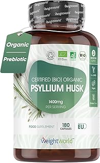 WeightWorld Organic Psyllium Husks Capsules - 2100mg in 3 Powder Capsules - High Strength Prebiotic Fibre Supplement- 180 Powder Capsules- High in Soluble Fibre - Helps You Feel Fuller & Stay Regular