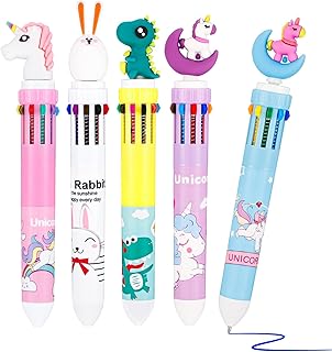 AKlamater 5 Pack Multi Coloured Pens All In One, 10-in-1 Retractable Ballpoint Pens, Multicolour Pens Ballpoint Pen with 0.5mm for School Office Supplies Students Children