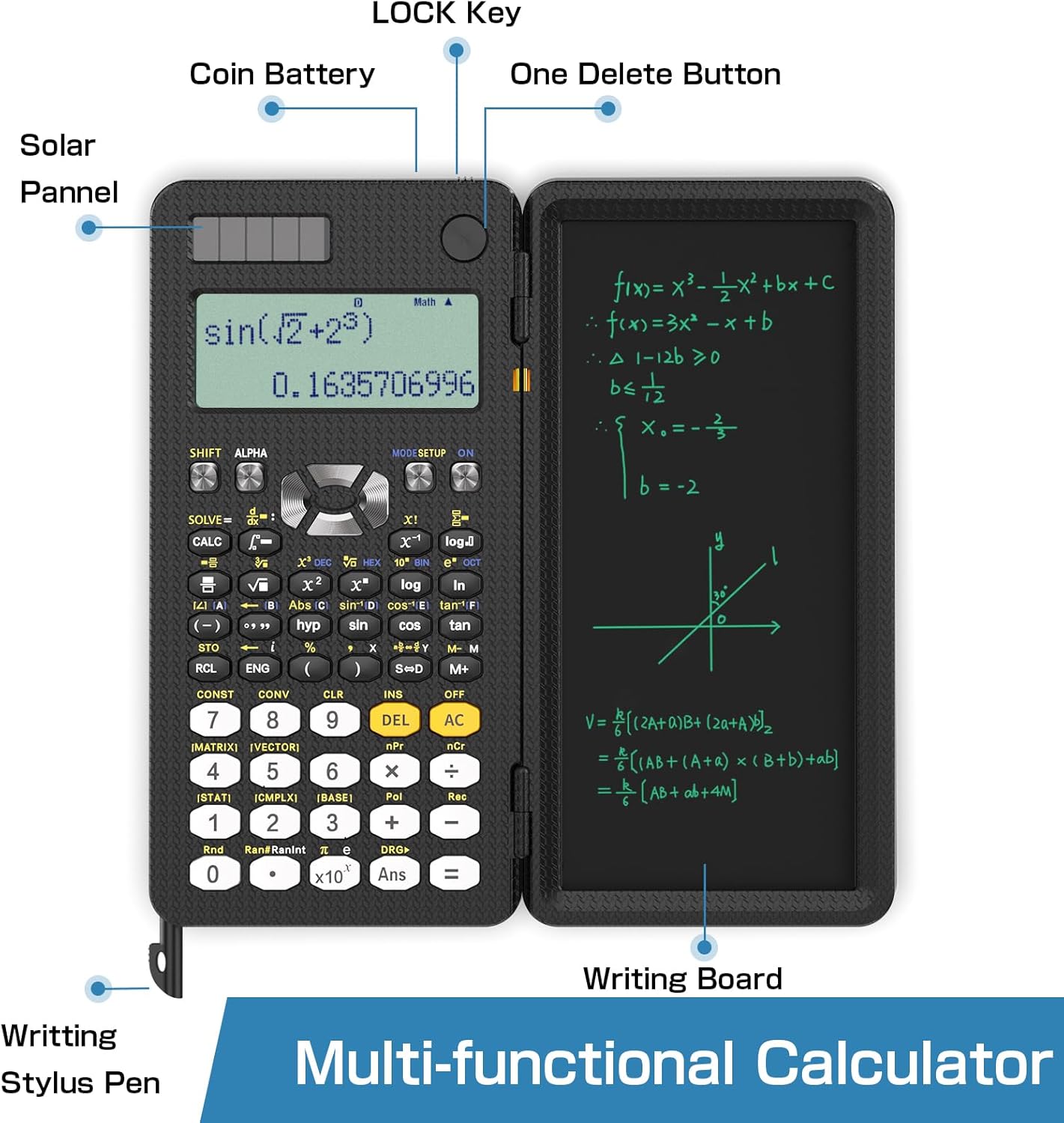 Upgraded 991ES Plus Desktop Scientific Calculator,ROATEE Scientific Calculator with Writing Tablet,Multiview 4-Line Display with Erasable LCD Writing Tablet,Solar Battery Power with Notepad for School-1