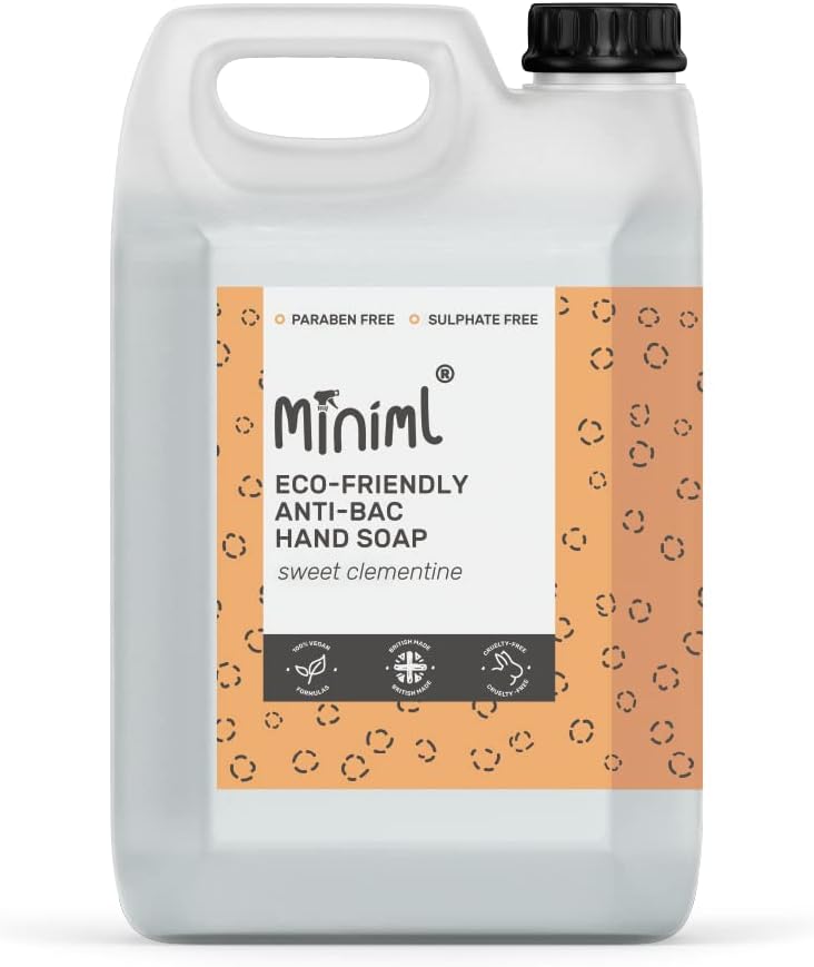 Miniml Antibacterial Hand Wash Soap 5L Refill - Natural Clementine Scented Eco Hand and Body Washing Liquid Gel for Soft and Sensitive Friendly Skin Care - 100% Vegan & Cruelty Free-0