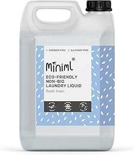 Miniml Eco Laundry Liquid Washing Detergent 5L Refill - Natural Non Bio Fresh Linen Scented Clothes and Fabric Softener for Machine or Delicate Hand Cleaning - 100% Vegan & Cruelty Free (165 Washes)