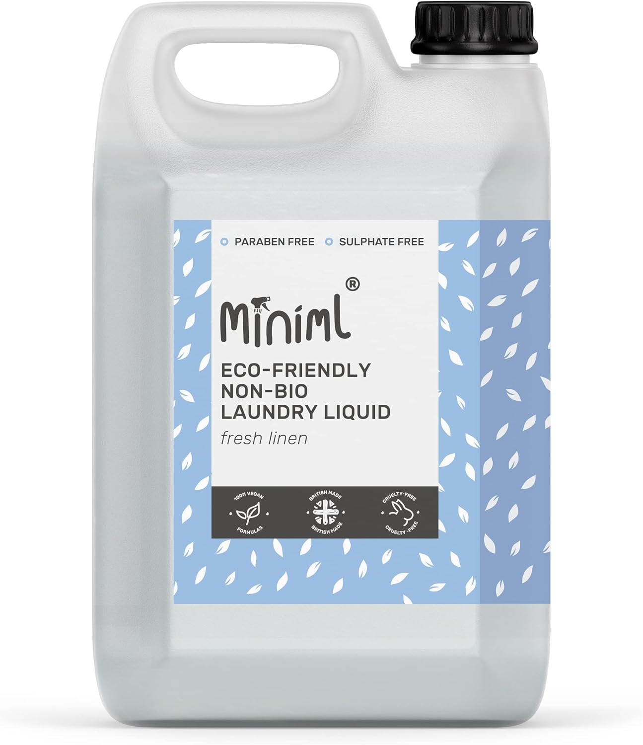 Miniml Eco Laundry Liquid Washing Detergent 5L Refill - Natural Non Bio Fresh Linen Scented Clothes and Fabric Softener for Machine or Delicate Hand Cleaning - 100% Vegan & Cruelty Free (165 Washes)-0