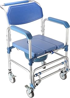 ybaymy 4-in-1 Wheeled Shower Chair, Bathroom Shower Chair with Wheels for Elderly, Waterproof Wheeled Commode Toilet Chair with Removable Bucket, Bedside Commode Chair on Wheels for The Disabled