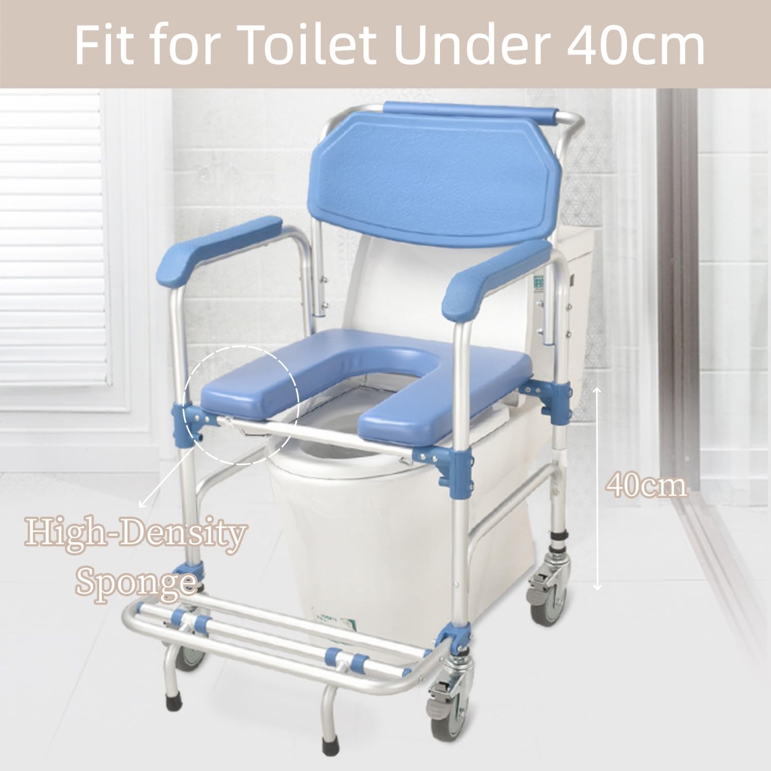 ybaymy 4-in-1 Wheeled Shower Chair, Bathroom Shower Chair with Wheels for Elderly, Waterproof Wheeled Commode Toilet Chair with Removable Bucket, Bedside Commode Chair on Wheels for The Disabled-2