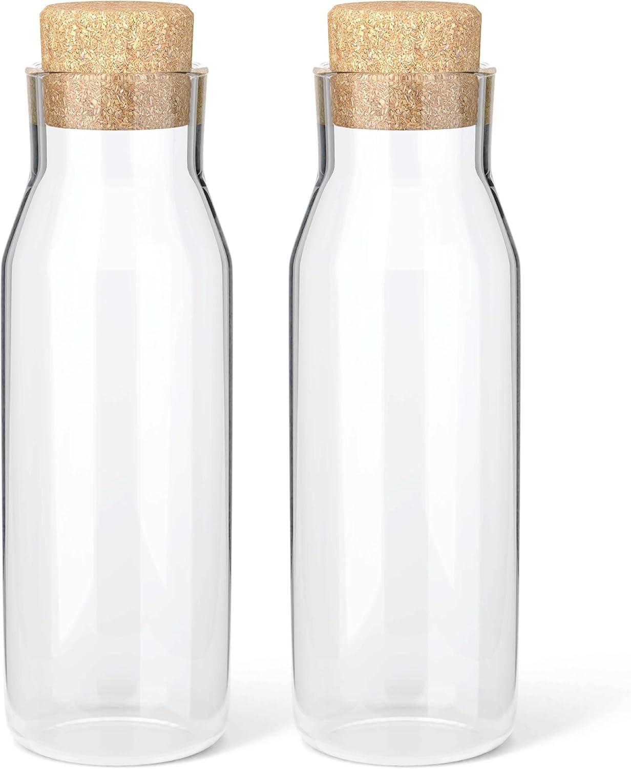 HEFTMAN Glass Carafe Bottles 2 Pack - 1 Litre Glass Bottles with Cork Lid, Clear Glass Bottle for Hot & Cold Beverages, Reusable Fabric Softener Jars, Laundry Detergent Storage Bottles with Stoppers-0