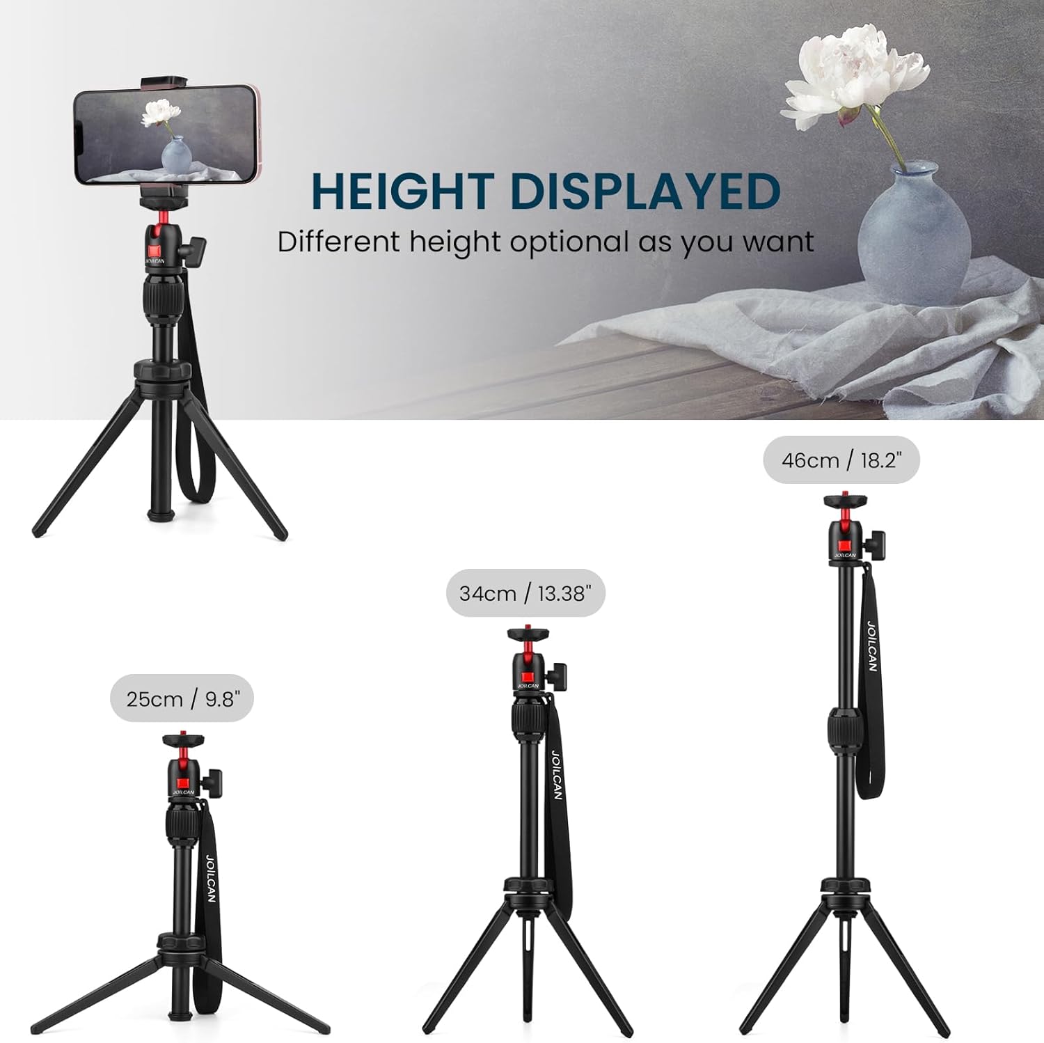 JOILCAN Compact Camera Tripod, Aluminum Alloy Portable Desktop Mini Tripod with 360° Adjustable Ball Head, 1/4'' Screw Handheld Tripod Compatible for Phone, Camera Canon G7X Mark & Sony, Loads up 4KG-1