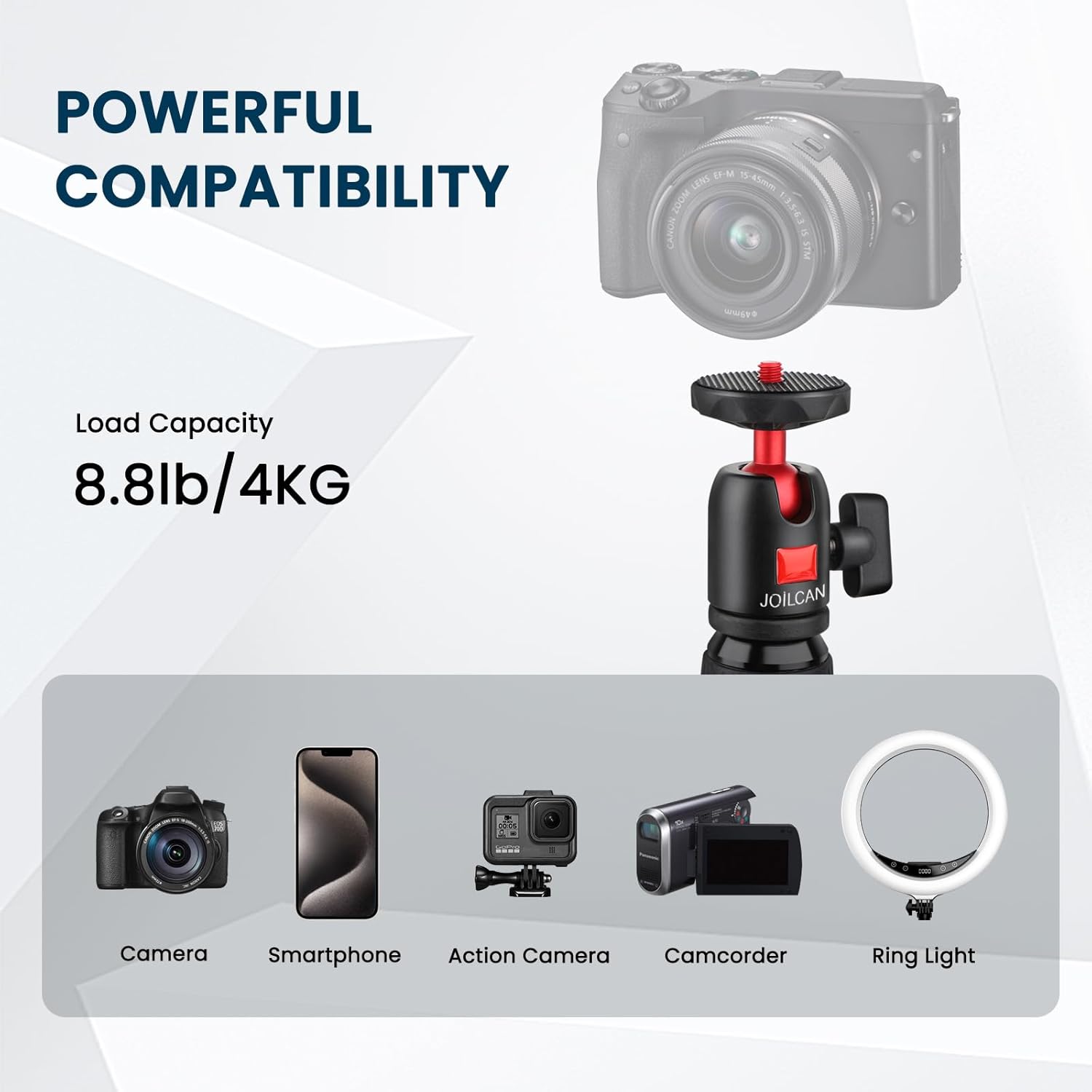 JOILCAN Compact Camera Tripod, Aluminum Alloy Portable Desktop Mini Tripod with 360° Adjustable Ball Head, 1/4'' Screw Handheld Tripod Compatible for Phone, Camera Canon G7X Mark & Sony, Loads up 4KG-2