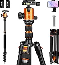 JOILCAN Camera Tripod, 80" Compact Aluminum Tripod Monopod with 360°Panorama Ball Head, Lightweight Travel Tripod with Phone Holder and carrying bag, Max Load 22lbs