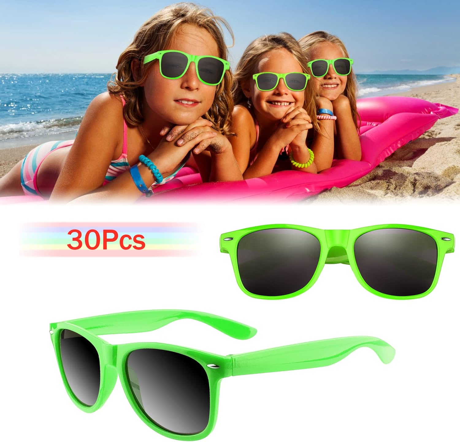 FEPITO 30 Pieces Green Party Sunglasses for kids Birthday Party supplies Treat Bag Fillers for Beach Pool Party Toys-3