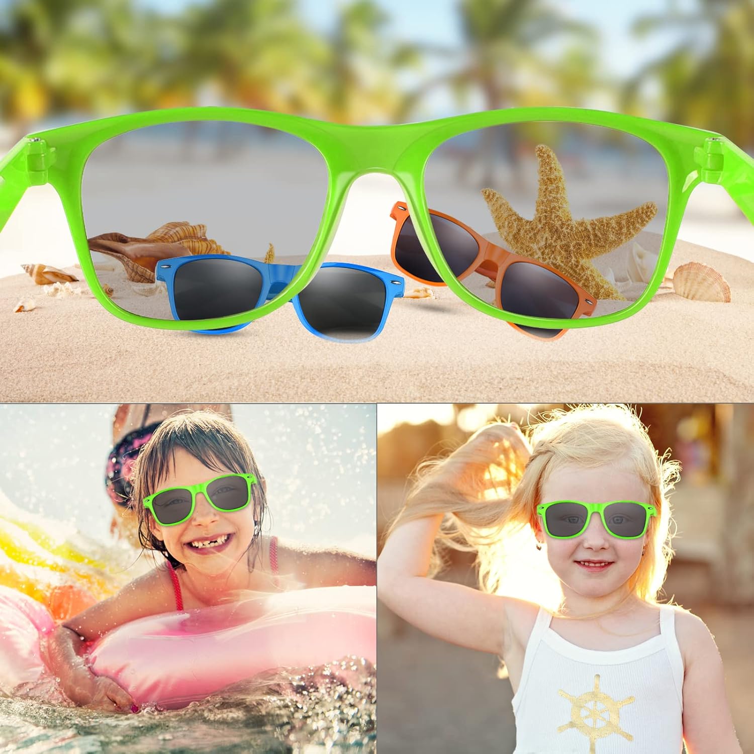 FEPITO 30 Pieces Green Party Sunglasses for kids Birthday Party supplies Treat Bag Fillers for Beach Pool Party Toys-4