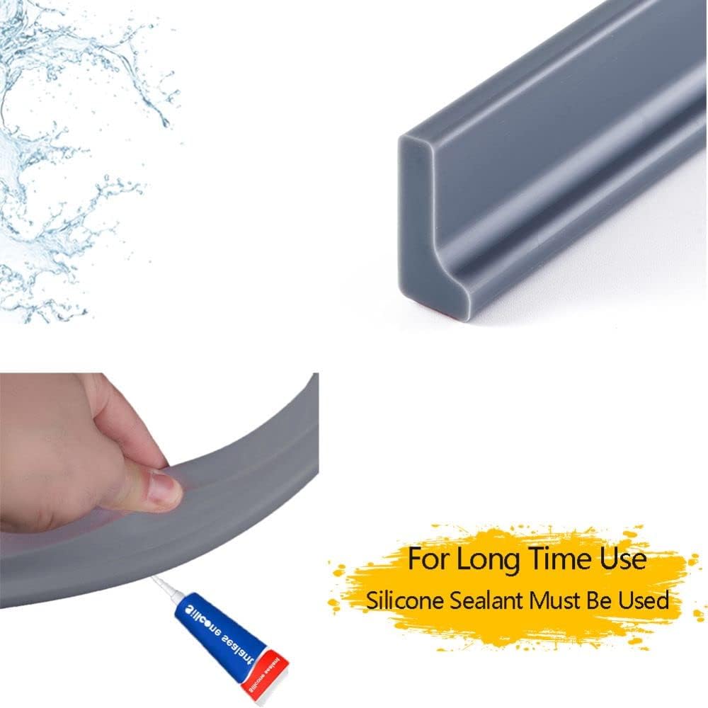 78 Inch/2M Grey Wet Room Floor Water Barrier, Silicone Shower Threshold Water Barrier,Screen Door Seal Strip,Shower Tray Sealing Strip,Water Retaining Dam for Bathroom Bath Sink(L Shape,3cm High)-2