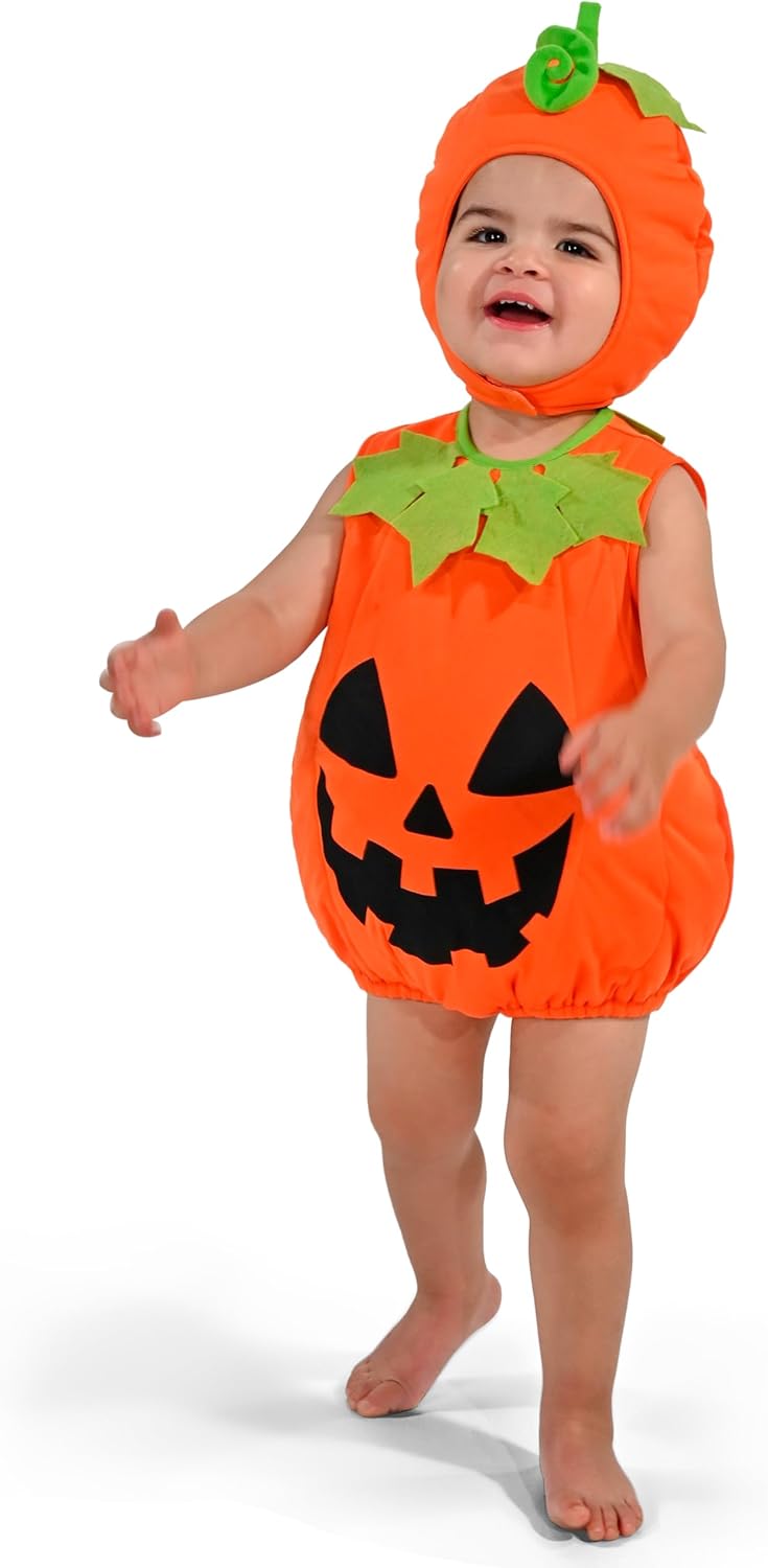 Spooktacular Creations Baby Pumpkin Costume, Cute Pumpkin Outfit With Hood For Toddler, Infant, Orange Sleeveless Halloween Costume for Dress Up Parties (12-18 months)-2