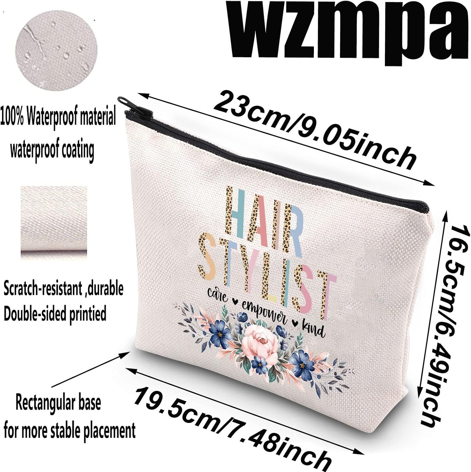 WZMPA Hairdresser Cosmetic Makeup Bag Hair Stylist Graduation Gift Hair Stylist Care Empower Kind Floral Makeup Zipper Pouch Bag Salon Merchandise, Hair Stylist-1