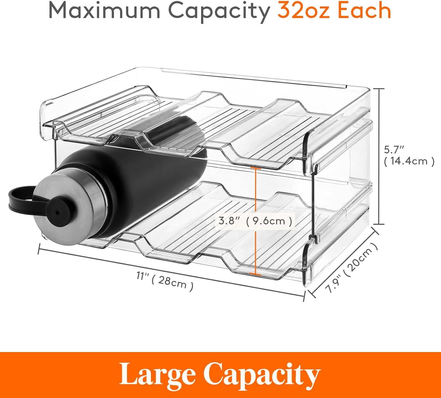 Lifewit Stackable Water Bottle Organiser for Cabinet, Freezer, Pantry - Plastic Bottle Holder Wine Rack for Kitchen Countertop Storage, Cupboard, Office - Pack of 2, Each Rack Holds 3 Containers-4