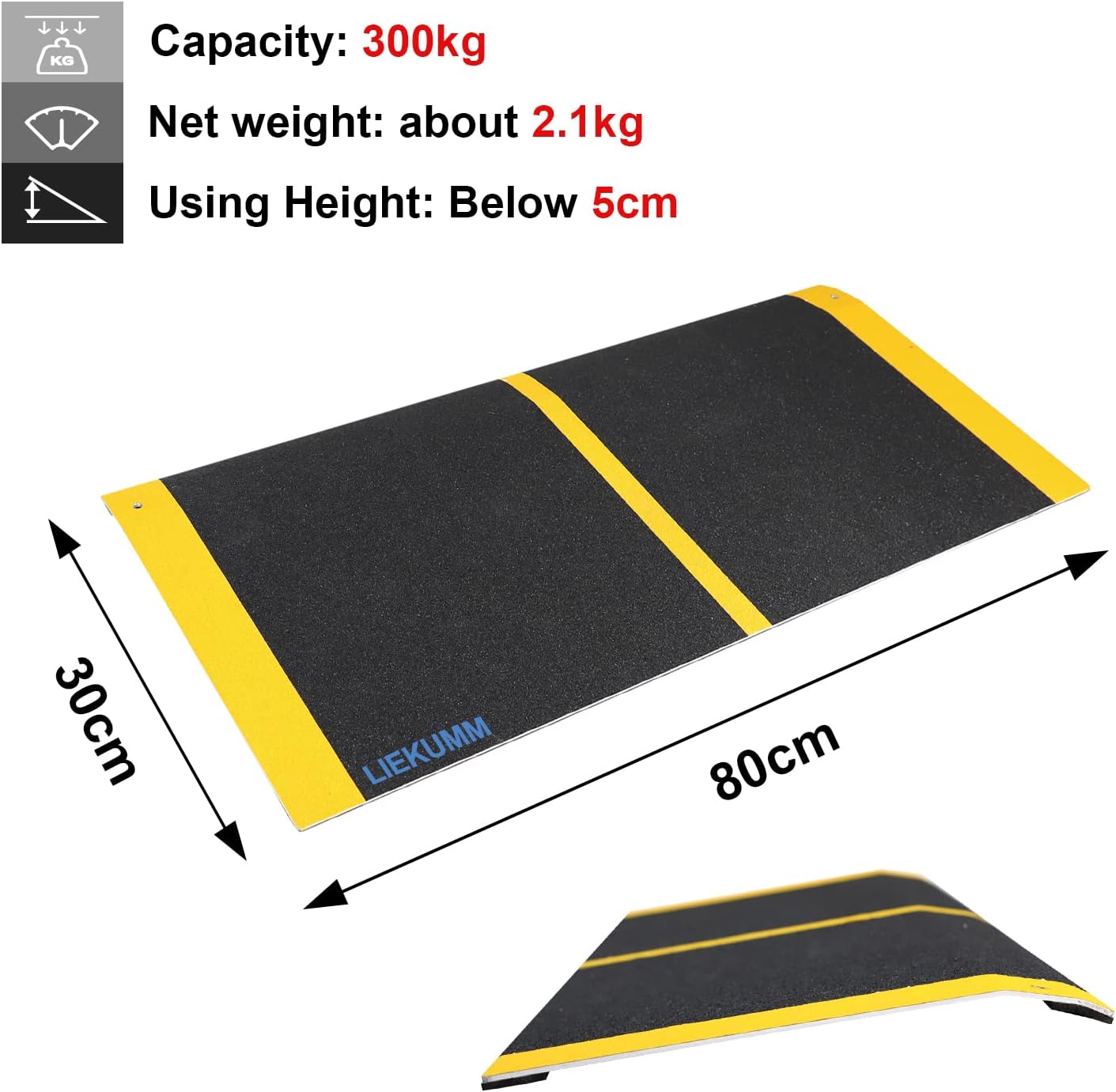 LIEKUMM 30 x 80 cm Threshold Ramp, Portable Wheelchair Ramp, Lightweight Aluminum Ramp with Anti-Slip Surface, Wheelchair Ramp for Doorway, Stairs, Steps, 300KG Capacity-1