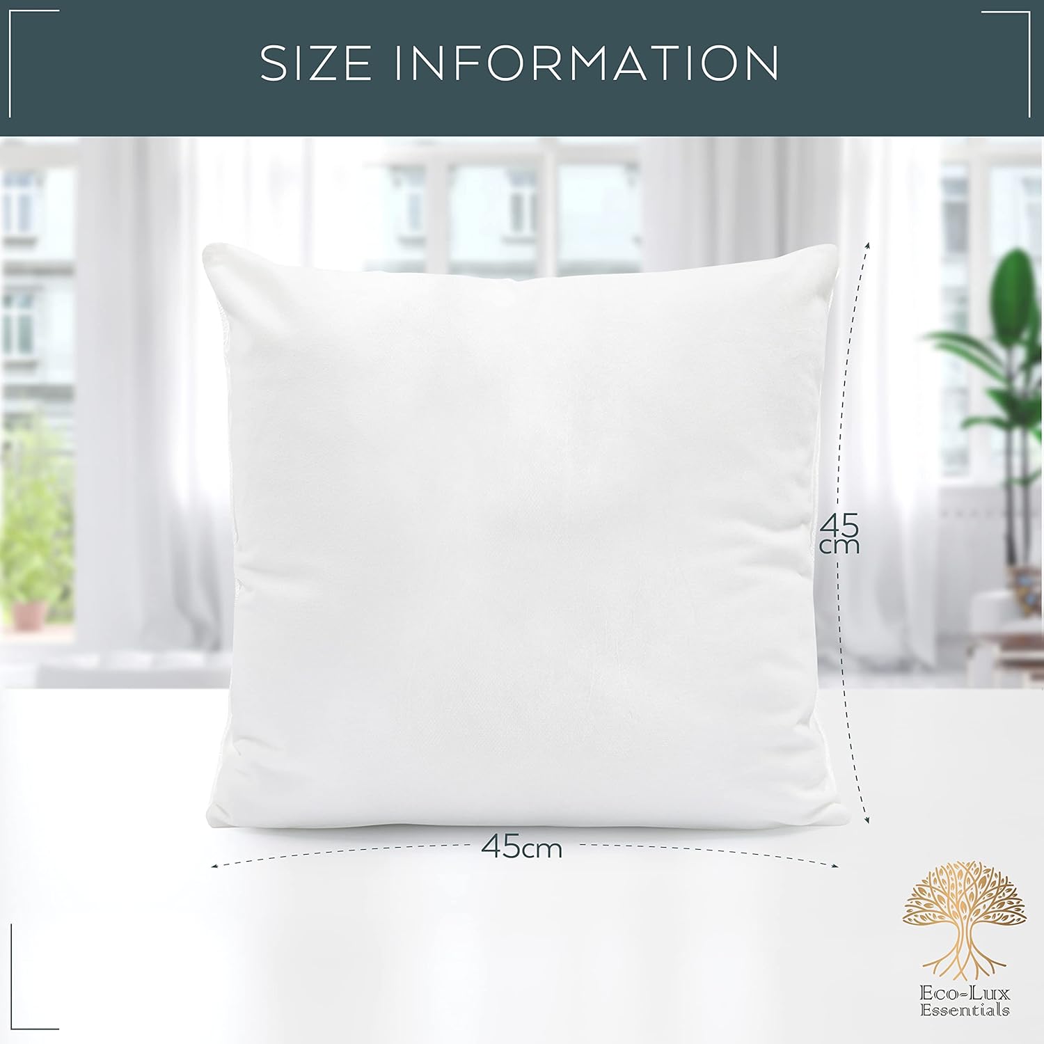 Eco-Lux Cushion Inserts Inner Pads Extra Fill Premium Quality Plump Bounce Back Hollowfibre 45 x 45 cm (18" x 18") Square Fillers Decorative Pillow Stuffer for Sofa and Beds - Made in UK (Pack of 2)-1