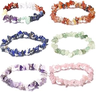 Udewo 6Pcs Men Women 7 Chakra Natural Gemstone Beads Bracelet Colorful Natural Stone Healing Crystals Bracelet Irregular Reiki Yoga Bracelet For Anxiety Relief Meditation Prayer Healing Protection