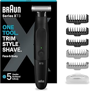 Braun Series XT3 One Blade Hybrid Beard & Stubble Trimmer, Electric Shaver for Men, Body Groomer for Manscaping, Gifts for Men, XT3200, Black Razor