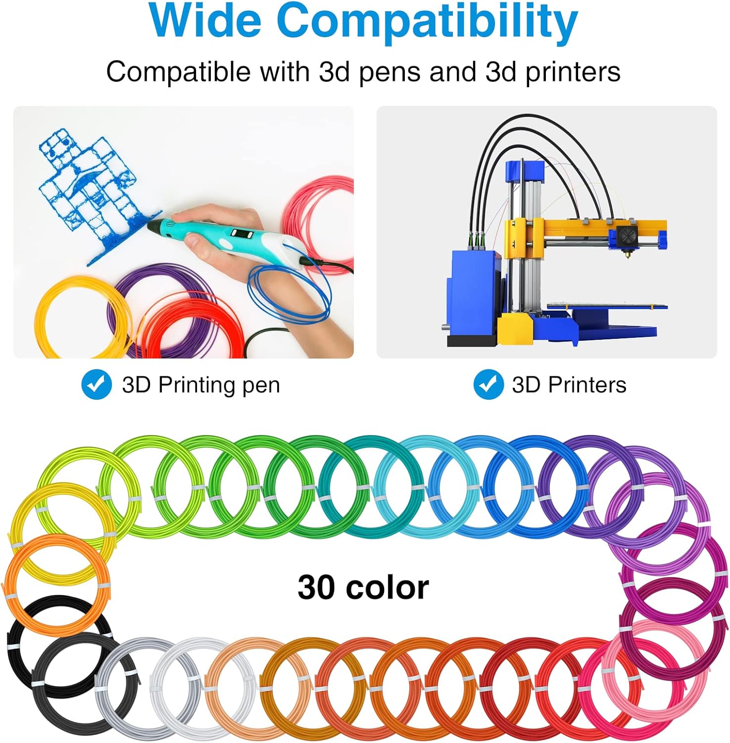 ASTARON 3D Pen Filament Refills PLA 30 Colors Random, 16.4 Ft Per Color Total 492 Ft 3D Printer Filament 1.75mm PLA 3D Pen Refills Set Christmas Gifts-3