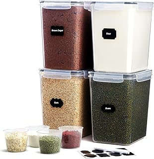 Lifewit Large Food Storage Containers 5.2L/175oz 4PCS with Lids Airtight for Flour, Cereal, Sugar, Rice, Pasta - Kitchen & Pantry Organization Bulk with Measuring Cups, Labels, Maker, BPA free