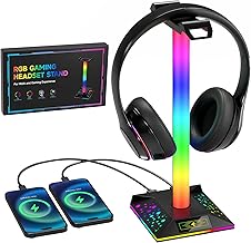 Hcman Headphone Stand Gaming Headset Holder RGB PC Gaming Accessories for Desk, Cool LED Headset Stand with 2 USB Charger for Gamer, Black