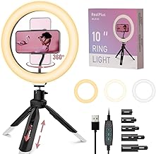 RealPlus LED Ring Light, 10" Ring Light with Tripod Stand & Phone Holder, Selfie Ring Light with 3 Light Modes & 10 Brightness for YouTube Video Tiktok-Gifts for Women